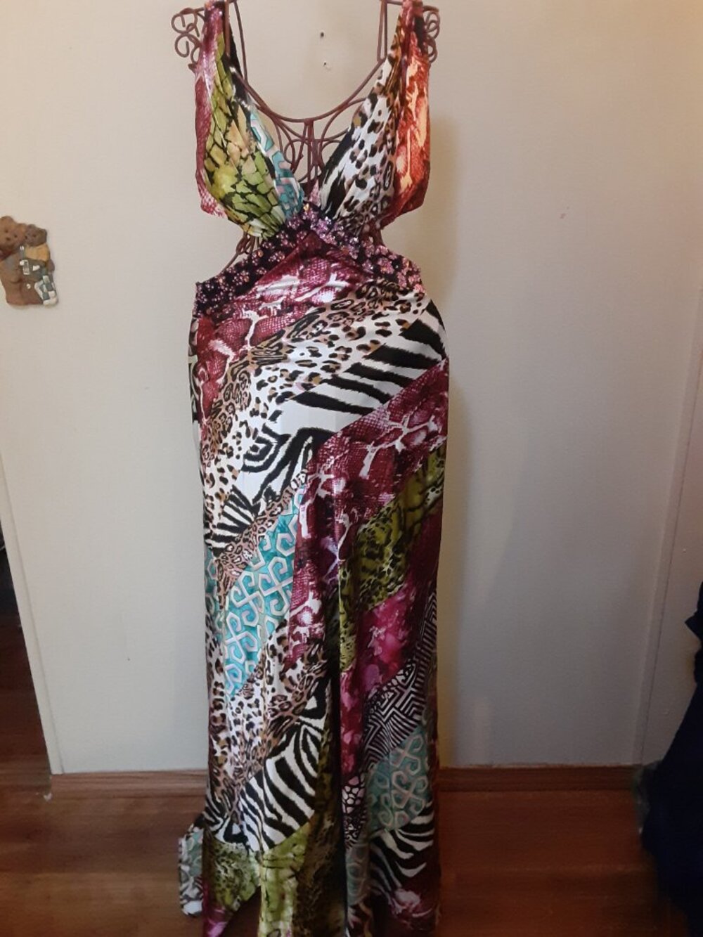 Mori Lee by Madeline Gardner formal sz 6 animal print cutout waist Y2K